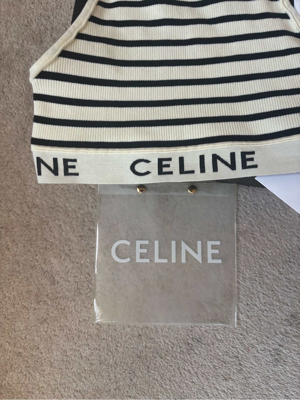 Celine Black and Cream Striped Ribbed Crop Tank - Picture 4 of 8